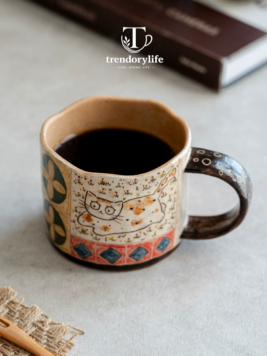 Lazy Calico Cat Hand-painted Coffee Mug