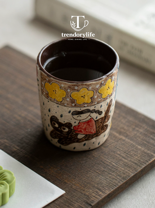 Japanese Style Underglaze Painted Ceramic Coffee Mug
