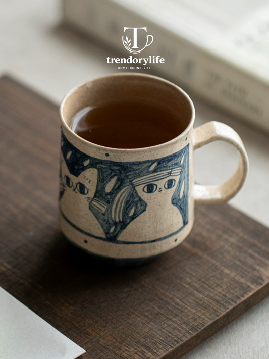 Blue-and-White Cat Minimalist Ceramic Mug