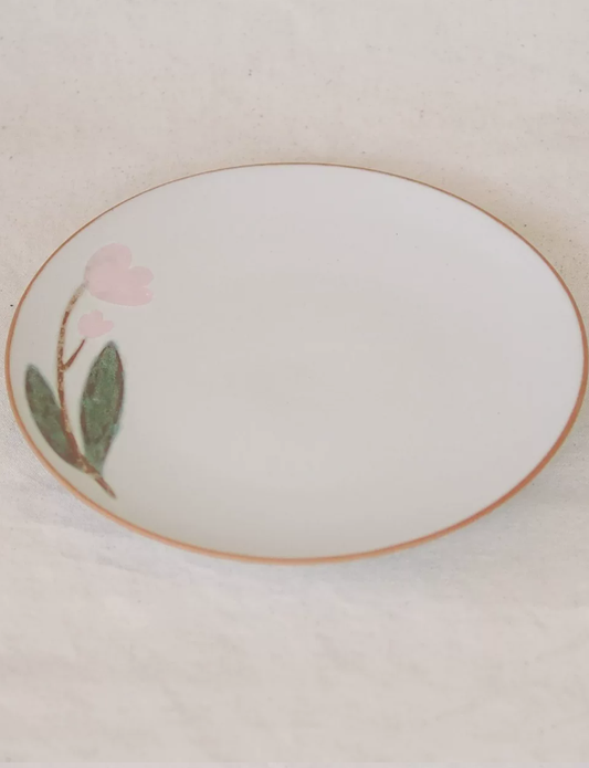 White Glaze Meadow Floral Ceramic Dish