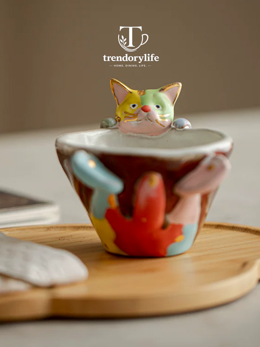 Jester Cat Hand-thrown Wabi-sabi Tea Cup