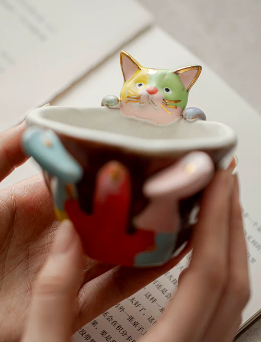 Jester Cat Hand-thrown Wabi-sabi Tea Cup