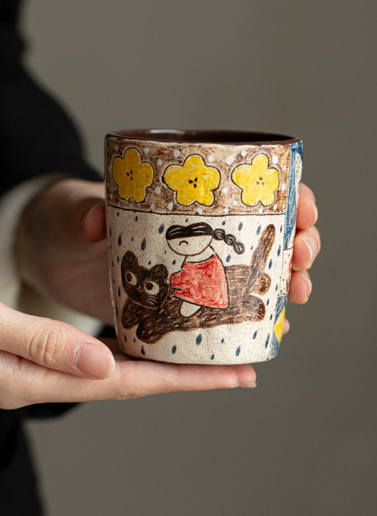 Japanese Style Underglaze Painted Ceramic Coffee Mug